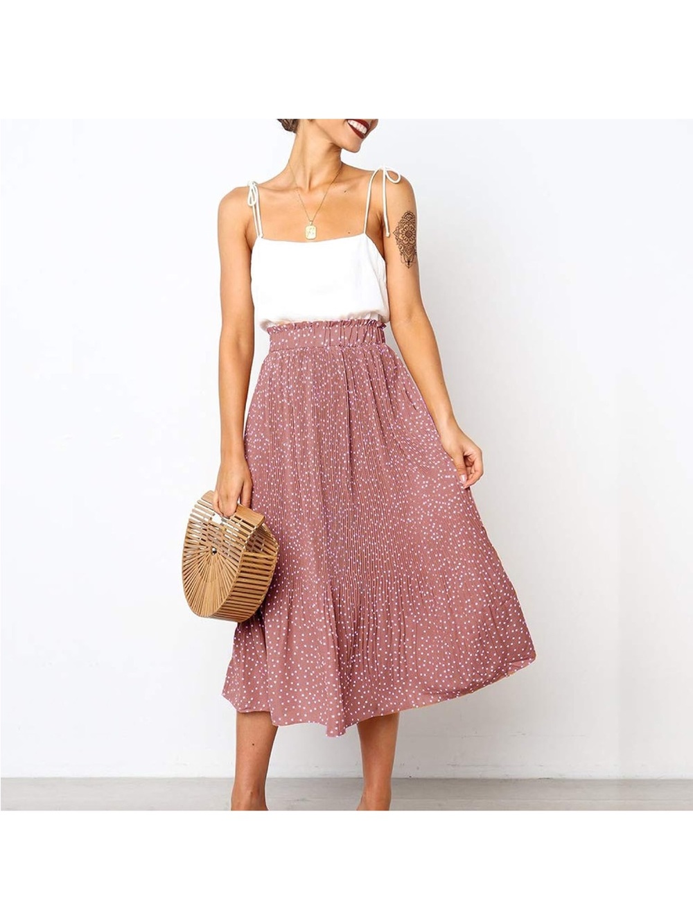Pink Polka Dot Midi Skirt
